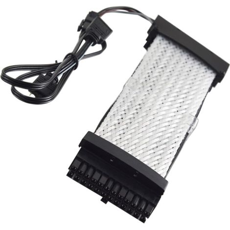 Câble ATX 24 Broches Gainé RGB Blanc en Abs, Rallonge 250w-1300w (1/5)