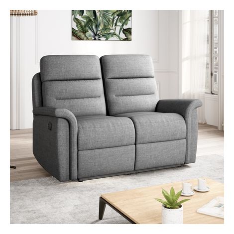 Canapé relax 2 places en tissu gris clair – Inclinaison dossier 170° – Repose-pieds relevable – Confort mousse – Usinestreet