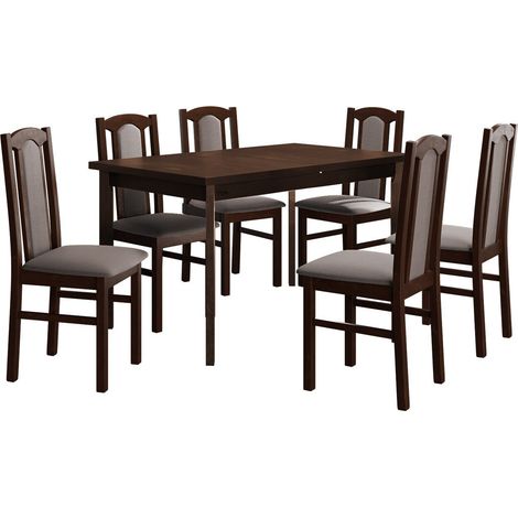 Conjunto de mesas y sillas para comedor Victorville 313, Nuez, 78x80x140cm, Diámetro: 0, Número de asientos: 6, Estilo: Contemporary