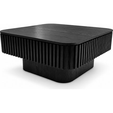 Mesa de centro cuadrada de 75 cm con almacenaje oculto, negra, MDF con chapa de madera (1/5)