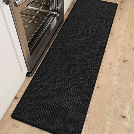 New solid color PVC kitchen mat with diamond pattern, household use, anti-fatigue, waterproof, oil-resistant, thickened mat - Diamond pattern - Black - 441501.0cm