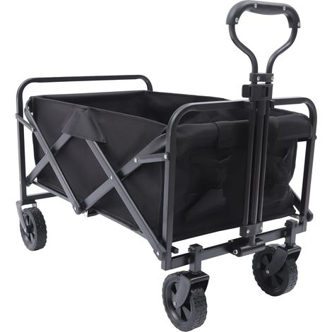 Faltbarer Handwagen - Klappbarer Bollerwagen für Garten, Strand und Camping - Outdoor Transportkarre mit Gummirädern - Verstellbarer Griff und 2 Getränkehalter - Bis zu 80kg Tragkraft
