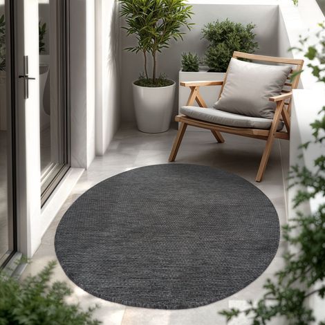 Paco Home Tapis Intérieur Et Extérieur Balcon Terrasse Tapis Cuisine Monochrome Moucheté Anthracite, 80 cm rond