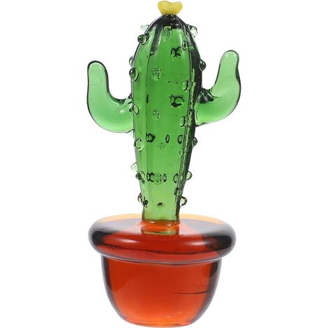 Figurine Décoration D'intérieur de Cactus en Verre Vert Solide Style Rustique Sculpture Élégante et Longue Durée pour Voiture et Maison (1/5)
