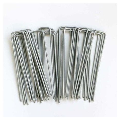 piquets de jardin en U 150 mm Idéal pour la membrane de contrôle des mauvaises herbes, le tissu, l'herbe artificielle, le tapis, le filet galvanisé (lot de 50)-- (1/5)