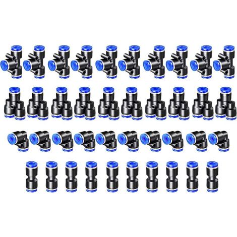 Pack de 40 raccords pneumatiques 4mm – Raccords en té, coude, Y et droit – Résistants à haute pression – Pour tubes PU/Nylon/PE - 40PCS
