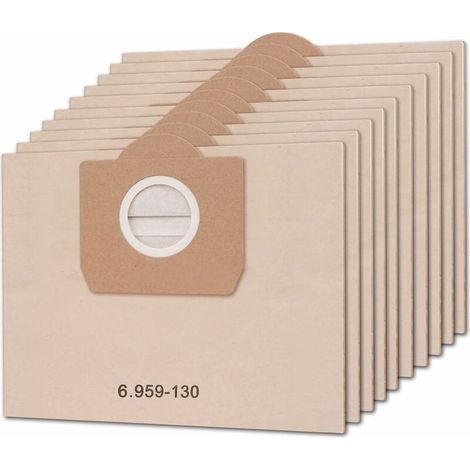 Lot de 10 sacs d'aspirateur pour Karcher 6.959-130.0 WD3 WD3P MV3 A2204 A2254 A2604 Sacs Filtrants en Papier de Rechange pour Aspirateur Wet & Dry, Sac à poussière pour aspirateurs (1/4)