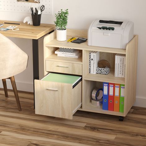 Vinsetto Support imprimante caisson bureau mobile 80l×40P×72H cm Chêne clair (1/4)
