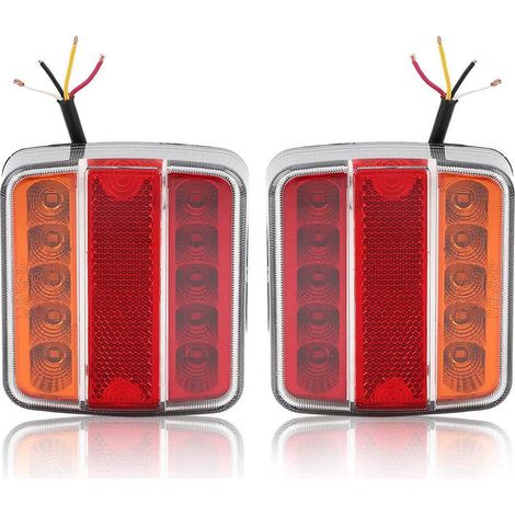 Paquete de 2 luces traseras LED de 12 V para remolques y camiones, 18 luces traseras LED, luces de freno traseras con luz de freno impermeable, luz de matrícula para remolque (1/4)
