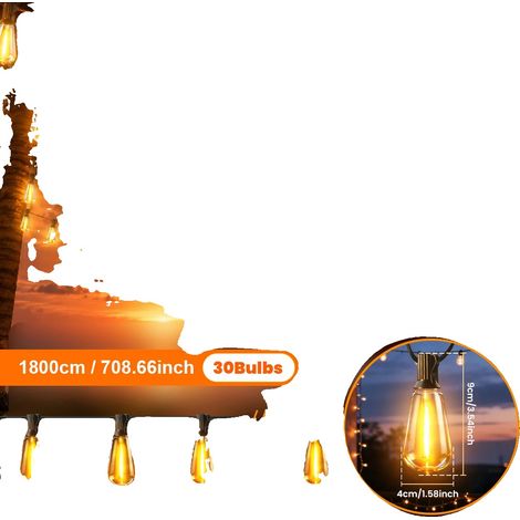 Guirnalda de luces LED solares, brillo ajustable, diseño resistente a la intemperie, 18 m, 30 bombillas. (1/2)