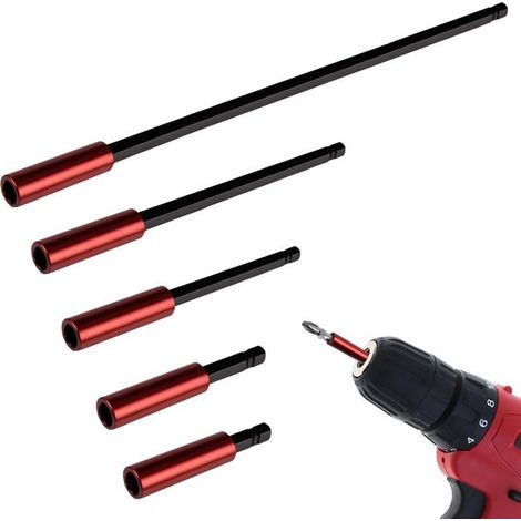 Porte-Embouts Magnétiques 1/4", Set 5 pièces 50-300mm, Rallonges Tige Hexagonale pour Perceuses (1/5)