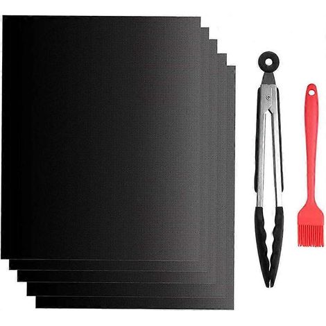 Ensemble de 5 tapis de cuisson antiadhésifs pour barbecue, utilisables sur gaz, charbon de bois, four et grils électriques - Réutilisables - Pince à barbecue 12 pouces offerte (1/4)