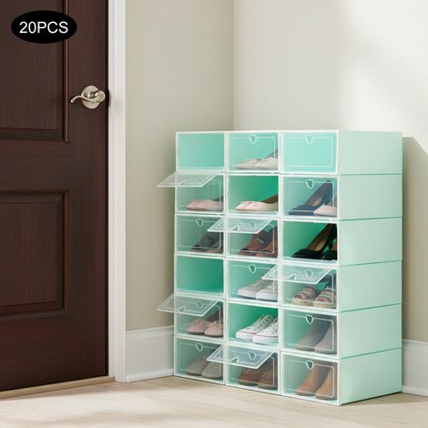 20pcs Transparent Folding Shoe Box Storage Container Drop Front Stackable Case (1/5)