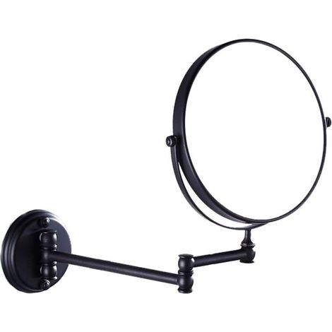 Miroir de maquillage mural pliable et rétro de 20 cm pour salle de bain, miroir de beauté télescopique rabattable (laiton antique noir) (1/4)