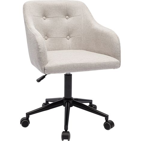 Sedia da ufficio imbottita con ruote in tessuto effetto velluto beige e metallo nero BALTIK