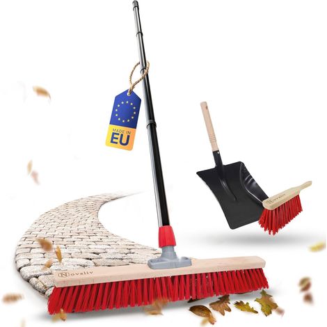 Balai de rue Novaliv avec manche 60 cm Poils en élastomère comprenant un ensemble de balayage galvanisé avec lèvre en caoutchouc composé d'une pelle