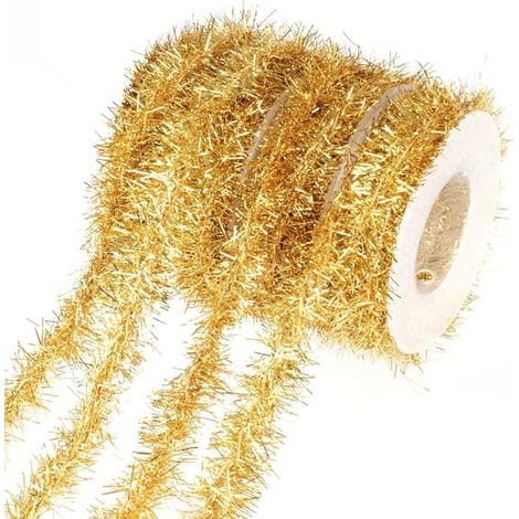 Rouleaux de 1,5 m de ruban pailleté métallisé pour Noël et mariage, couleur or. (1/5)