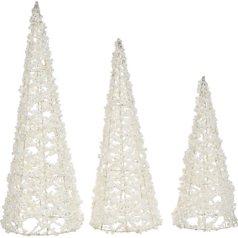 Conjunto de 3 figuras decorativas árboles de Navidad decoración de alambre metal blanco Rosan (1/5)