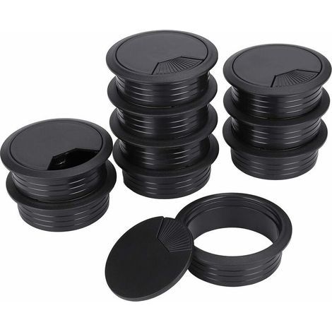 Lote de 10 pasacables de escritorio en plástico para oficina y escritorio, negro, 60 mm (1/4)