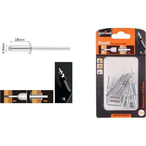 Kaela - Set 11pz Rivetti Rivetto 4.8x18mm Accessori Bricolage Ferramenta Fai Da Te 90823 - (1/2)