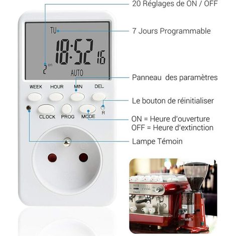 Prise Programmable Digitale, Programmateur Prise Électrique Hebdomadaire avec 20 Programmes, 24H Minuteur Prise avec LCD Écran Économie d'Energie pour la Maison MOONSTARS (1/4)