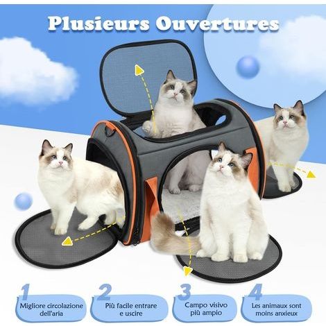 Katzentragetasche, atmungsaktive und faltbare Katzentransportbox, geräumiger Katzenkäfig, Katzentragetasche mit herausnehmbarer Plüschmatte, Katzenkorb (1/4)