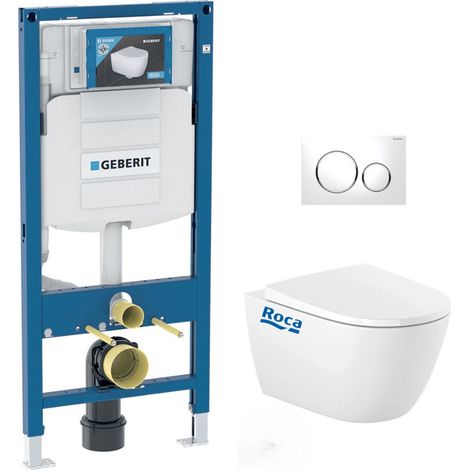 Bati Geberit Duofix UP320 + vaso Roca senza flangia + sedile Soft Close + pannello di controllo bianco (GebOna-C-DE)