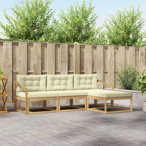 vidaXL Conjunto de sofás de exterior 4 uds. Blanco y Crema Poliéster (1/5)