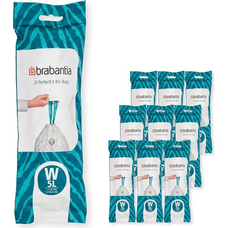 Sacs Poubelle PerfectFit Multipack (Code W/5 Litres) Ultra Résistant, Poignées Coulissantes, 10 rouleaux (200 Sacs) Blanc (1/5)