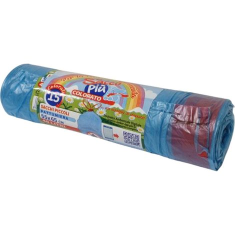 SACCHI RIFIUTI 40L 55X65CM 15PZ AZZURRI MANIGLIE