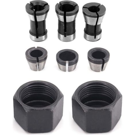 6 Pièces HSS Tête de Mandrin, 6 mm 6.35 mm 8 mm Tête adaptateur Convertisseur pour perceuses Machine de Gravure, pour rogneuse Menuiserie électrique Pince de routeur Titulaire +2 écrous (1/4)