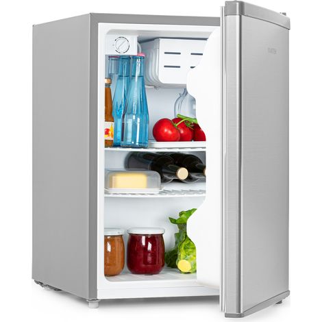 Klarstein Cool Kid Refrigerator - Mini Fridge in CompactCooling Design, Capacity: 66-Litre, Energy Efficiency Class E, 2 Levels, Cold Compartment: 4 L, Bottle Compartment up to 2 L - Stainless Steel (1/5)