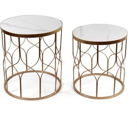 Set aus 2 runden Beistelltischen in Metall mit Marmor-Effekt Ø46 x 56 cm und Ø41 x 52 cm