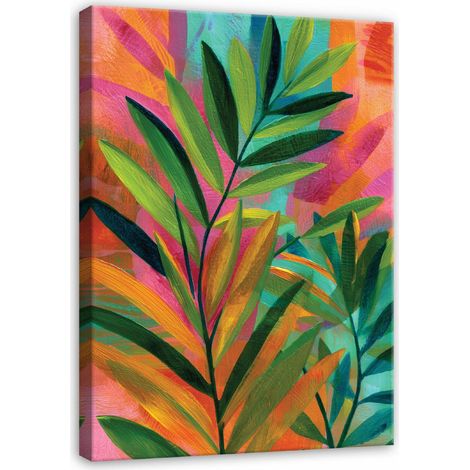Leinwandbild Blätter Abstrakt Art Deco, elegante Wanddeko für Schlafzimmer und Wohnzimmer, hochauflösender Druck, 40 x 30 cm