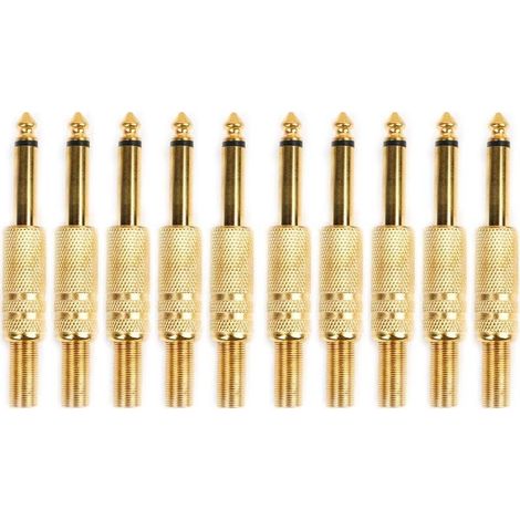 10 Pcs Plaqué Or 6.35mm Mâle 1/4 Prise Jack Mono Connecteur Audio À Souder (1/5)