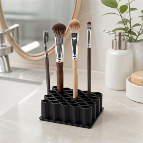 Organiseur de maquillage en silicone - Présentoir pour pinceaux de maquillage, organiseurs de salle de bain et rangement - Noir (1/5)