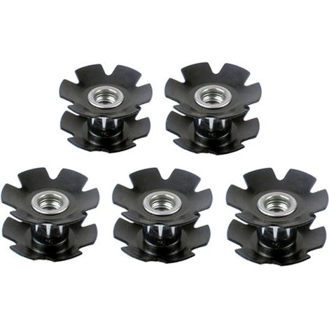 Set di dadi a stella, 5 pezzi, in acciaio, neri, universali per forcelle di biciclette e mountain bike (1 1/8 pollici) (1/5)