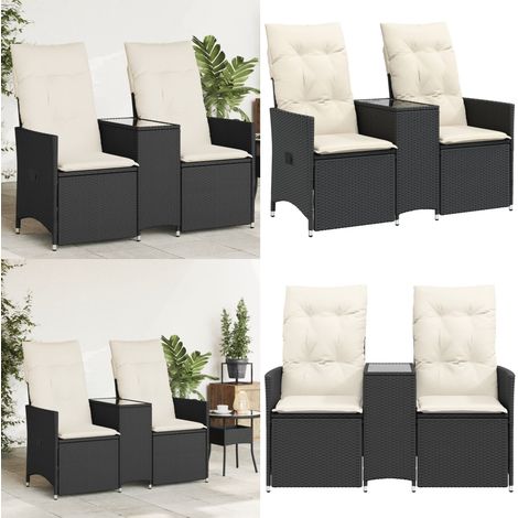 Gartensofa 2-Sitzer Verstellbar mit Tisch Schwarz Poly Rattan - Gartenmöbel - Outdoor Sofa - Rattan Gartenset - Lounge Set - Balkonmöbel - Home & Living (1/5)