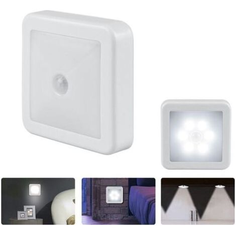 Veilleuse LED pour enfants, veilleuse blanche, détecteur de mouvement magnétique d'intérieur, avec adhésif gratuit, à coller n'importe où, veilleuse idéale pour chambre ou escaliers, 2 pièces (1/4)