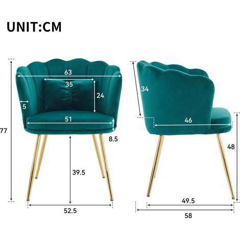 DESMIU Fauteuil de Salon avec Dossier Pétale, Coussins et Pieds Métal Dorés, pour Salon et Chambre, en Velours Vert (1/3)