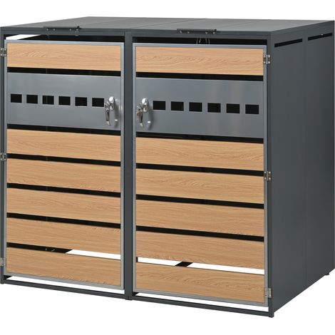 Cache-poubelles avec couvercle basculant, compartiments de rangement pour déchets, verrouillable, deux portes