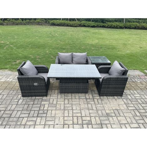 Fimous Extérieur Rotin Meubles De Jardin Ensemble Hauteur Réglable Table À Manger Levante Canapé Amour avec Chaises De Table De Chevet (1/5)