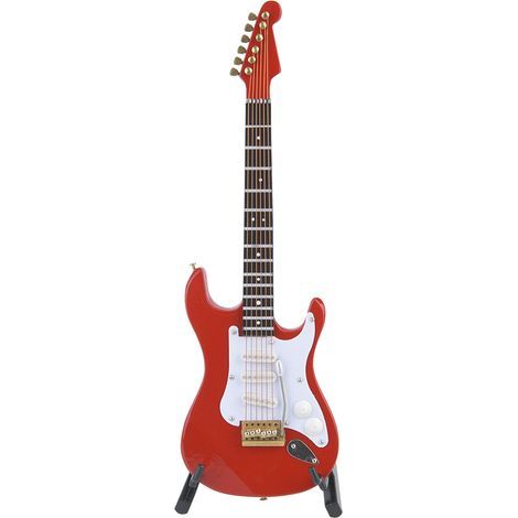 Collection de miniatures de guitares électriques en bois de 18 cm, délicates et ornementales, avec support (rouge) (1/5)