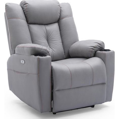 AFTON ELECTRIC FABRIC AUTO RECLINER ARMCHAIR GAMING USB LOUNGE SOFA CHAIR GREY (1/5)