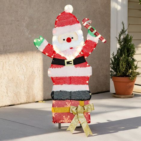 Père Noël lumineux 97 LED pour jardin avec piquets 93 cm acier (1/5)