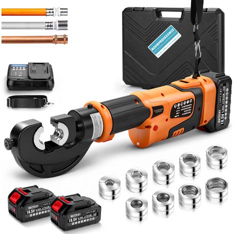 60 kN Pince à Sertir Hydraulique Électrique Sans Balais Orange Tête en C Corps télescopique pour Tuyau profils V/U/TH Kit Sertissage Sans Fil 2 Batteries 4,0Ah Écran LCD 9 Matrices TH16-20-26-32 V12-1 (1/5)