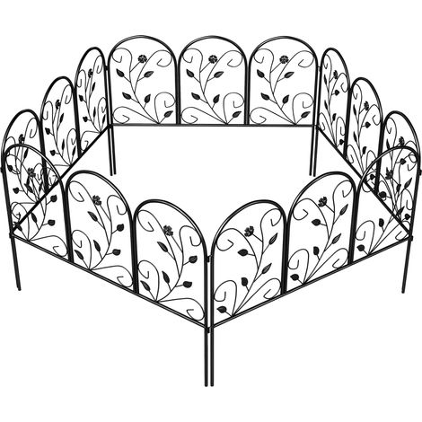 Dekorativer Gartenzaun, 5 Elemente, 80 x 60 cm, schwarz, rostbeständig, zur Abgrenzung von Tieren, Blumen und Terrasse
