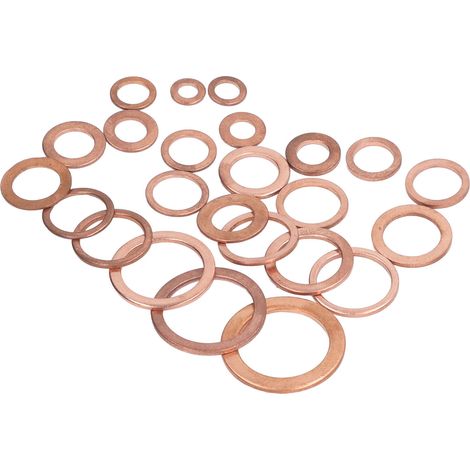 Rondelle plate cuivre rouge 396 pièces, 24 tailles, jeu de rondelles d'étanchéité avec boîte plastique et pince à épiler (1/5)