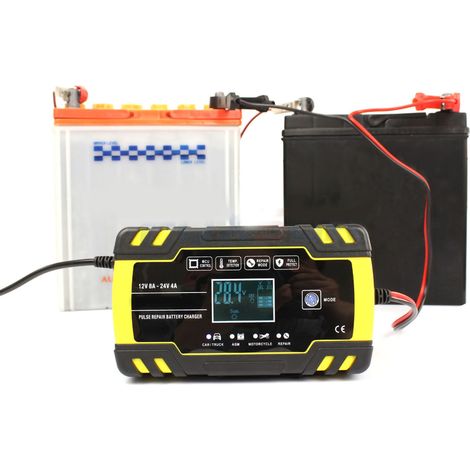 Chargeur de batterie automatique à impulsions pour voiture, moto et camion (prise US, jaune, 8 A, écran LCD). (1/5)