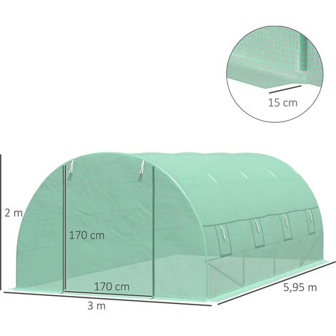 Serre tunnel Outsunny, serre à tomates avec fenêtre, verte, 590 x 300 x 200 cm (1/5)
